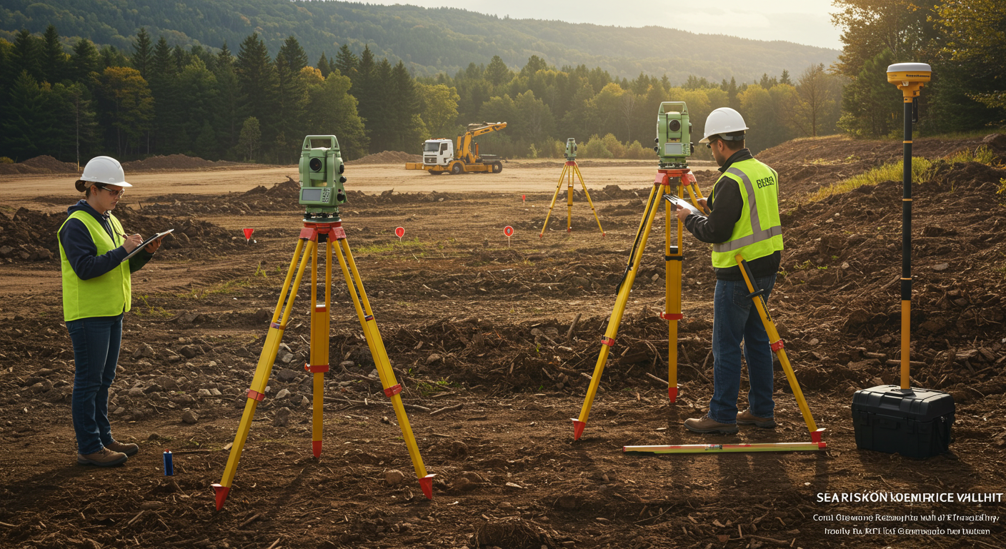 Topógrafo realizando levantamento primitivo do terreno antes da obra