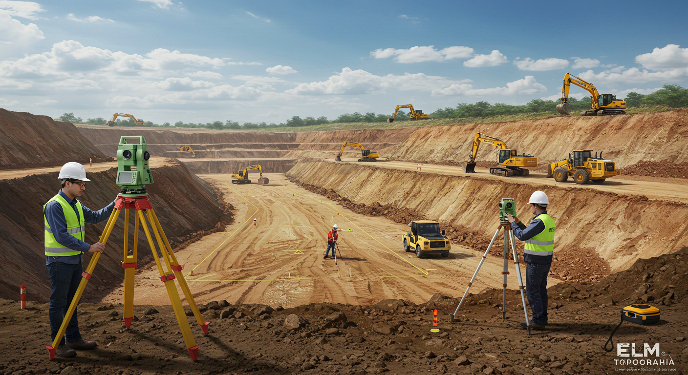 Topógrafo e engenheiro conferindo uma medição de obra em campo